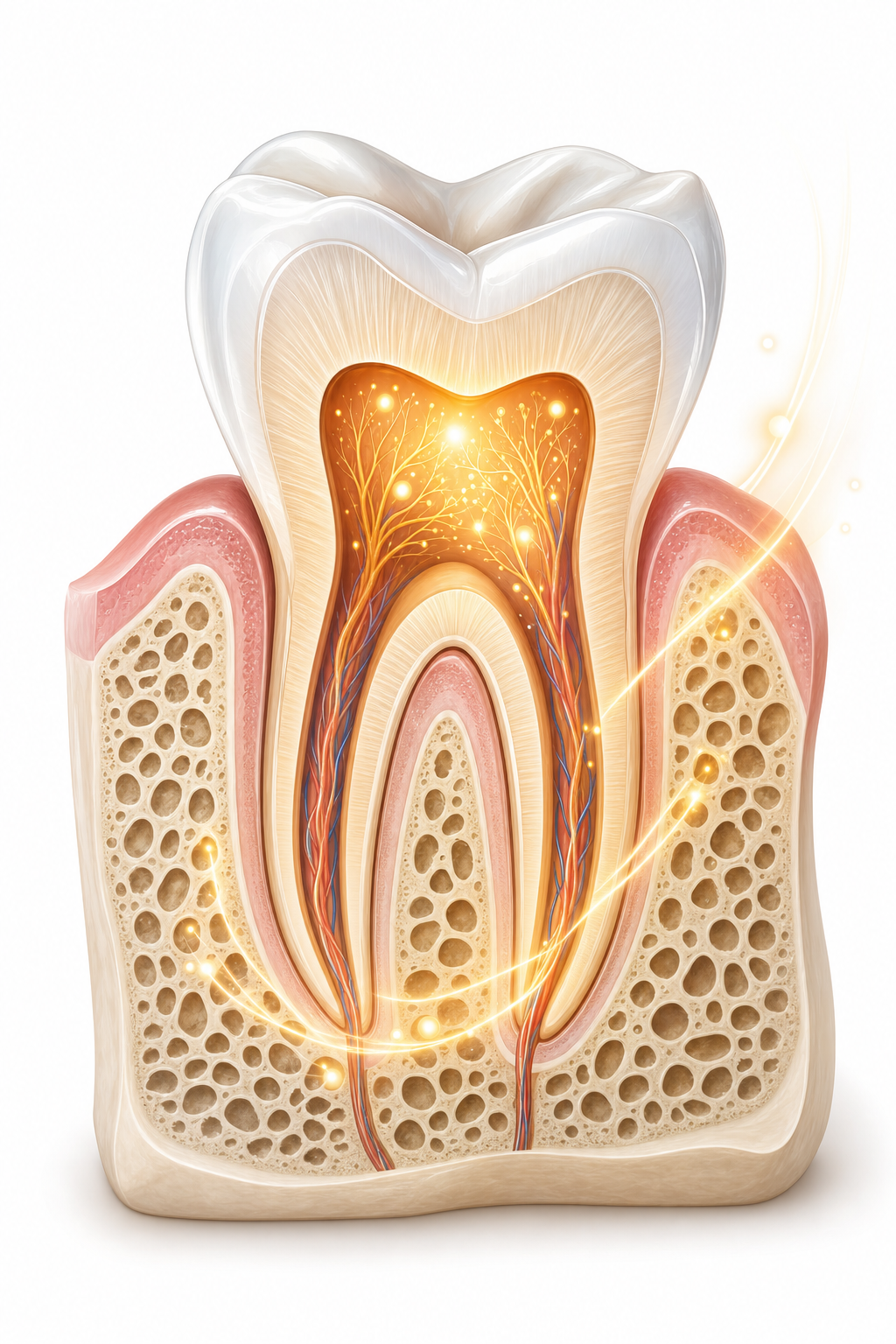 Cross-section illustration of a tooth with biological growth signals